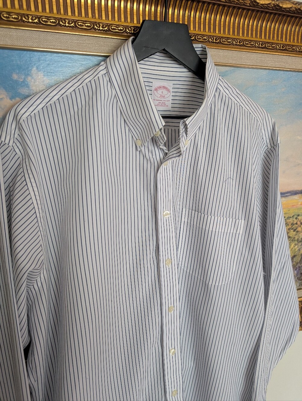 Brooks Brothers White Shirt with Navy Pinstripes